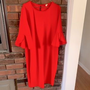 PINKBLUSH Coral Fitted Maternity Quarter Scalloped Sleeve Cocktail Dress